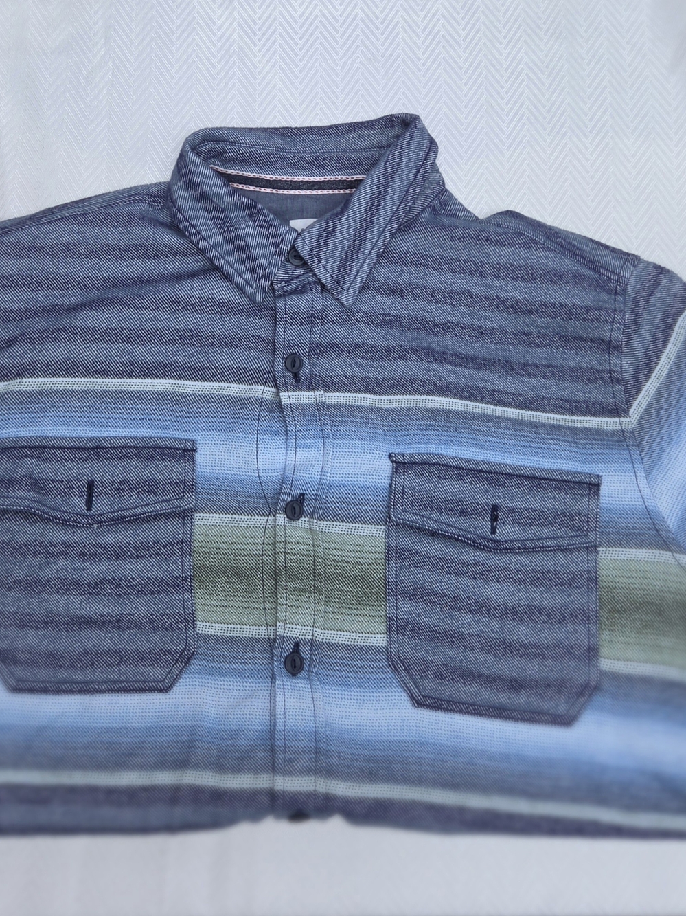 Sun + Stone Men’s Striped Button-Down Shirt - Blue, Gray & Green